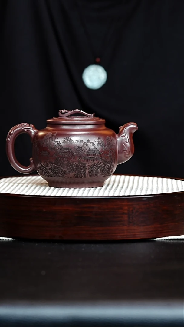 茶壶紫砂宜兴紫砂 如意九州鼎 石红 梅付春
