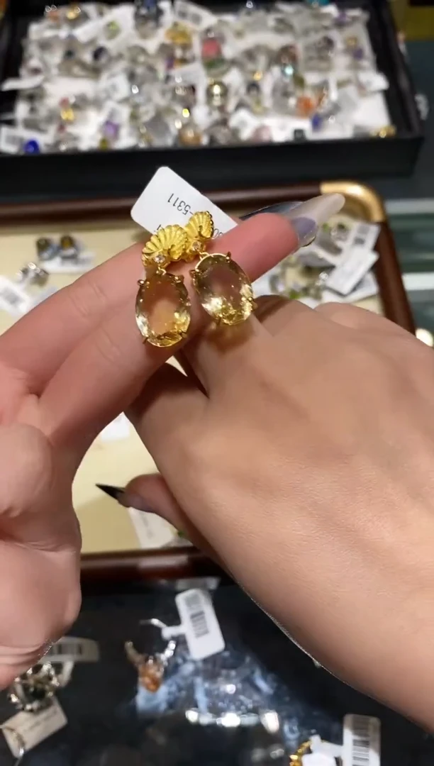 银S925镶嵌耳饰紫晶楚楚珠宝中古甄选不退换