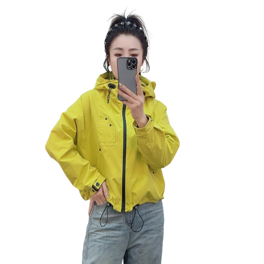 莉丽佳130款女装春季长袖连帽单短外套底边抽绳时尚洋气休闲百搭0