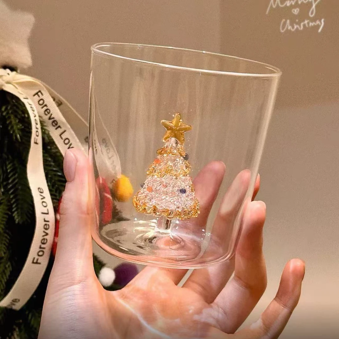 创意圣诞树玻璃杯高颜值小众家用水杯耐高温少女心杯子圣诞节礼物