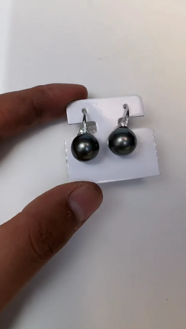 银S925镶嵌海水珍珠耳饰耳钩