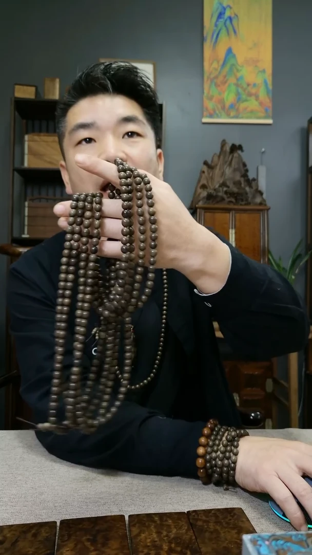 金丝楠金丝楠木108颗绿料手串多圈