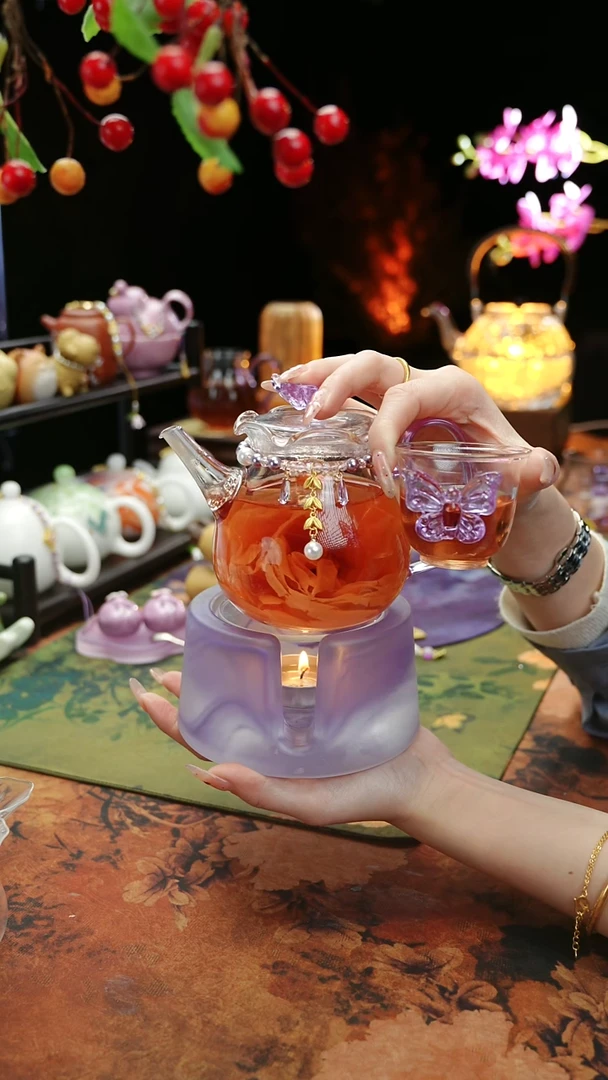 【闪购商品】紫色温茶台+茶壶+链子+杯子