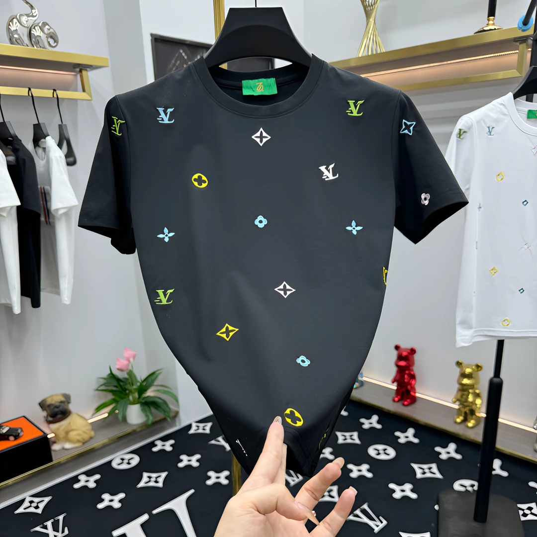 9218夏季新款轻奢风圆领男生短袖T恤情侣半袖重工艺毛巾刺绣打底