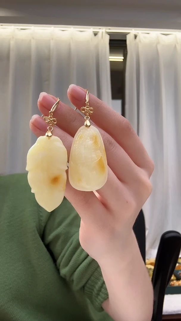 琥珀未镶嵌耳饰耳环