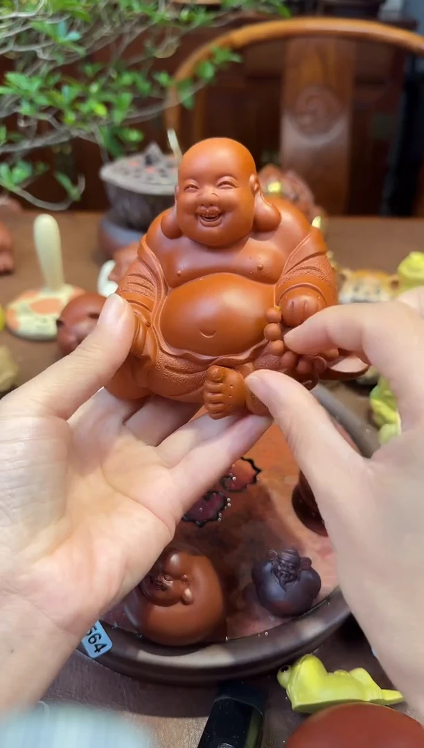 紫砂茶宠朱泥大弥勒