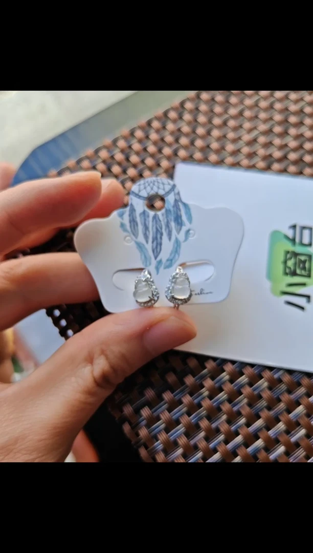 【闪购商品】翡翠耳饰银S925镶嵌翡翠耳饰S925银镶嵌