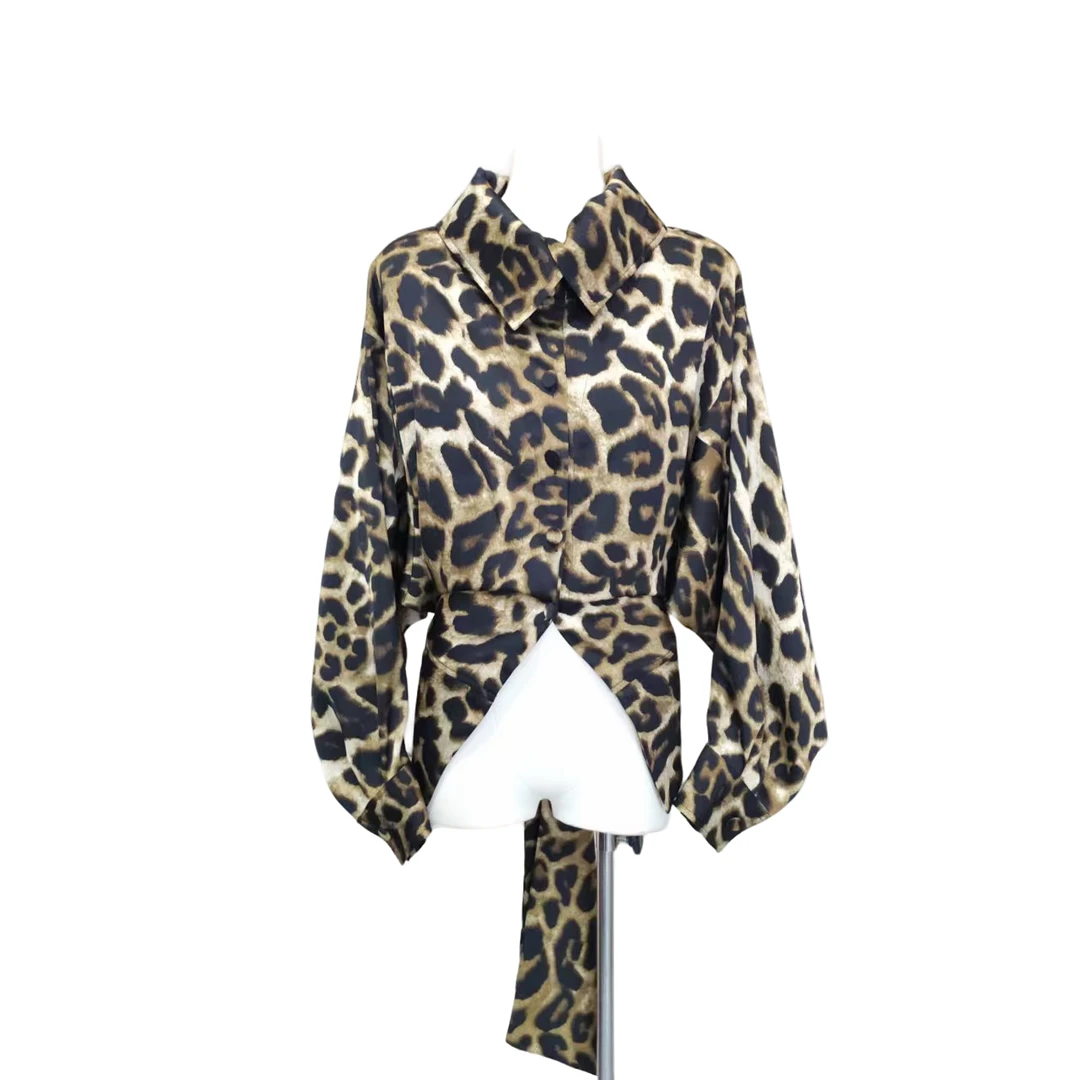 MONICA 复古交叉绑带小翻领衬衣