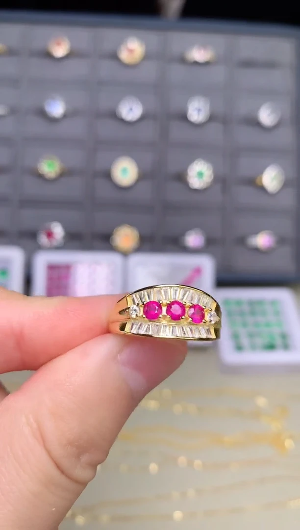 银S925镶嵌戒指红宝石戒指