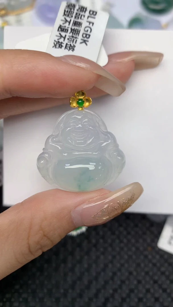 颈饰18K金镶嵌翡翠天然缅甸翡翠a货百元以上9元证书费自理1