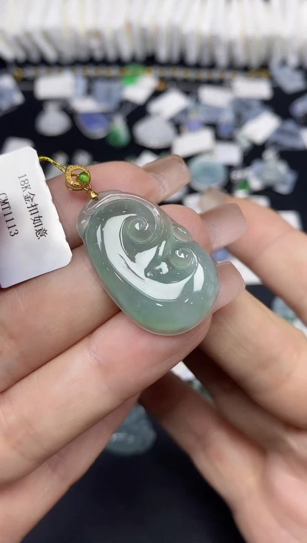 吊坠(不含链)18K金镶嵌翡翠如意18K金扣镶嵌@@CMT