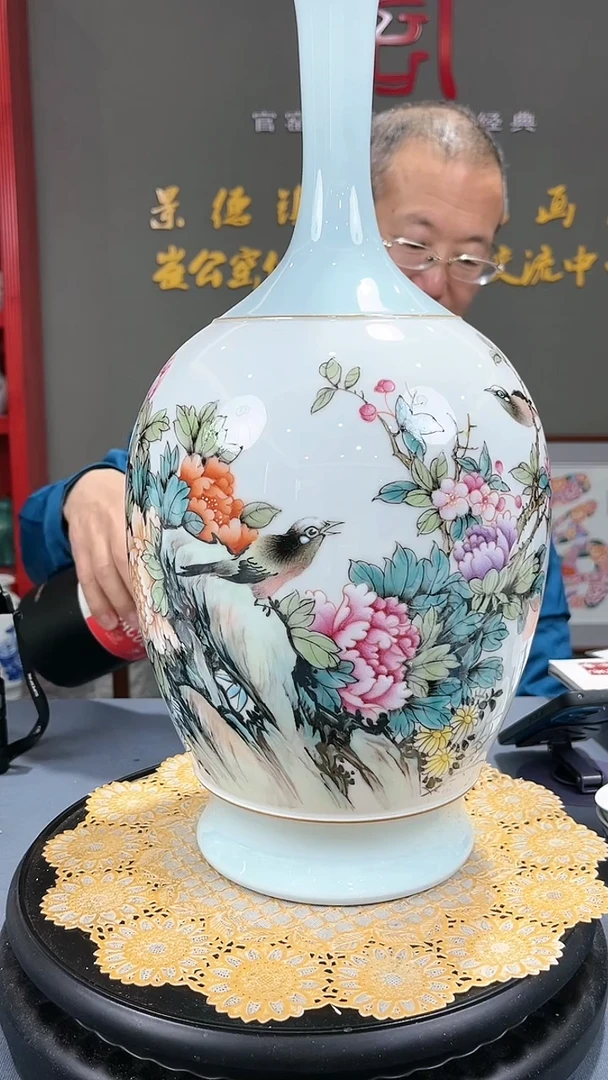 【闪购商品】官窑瓷画院014官窑瓷画院花鸟赏瓶