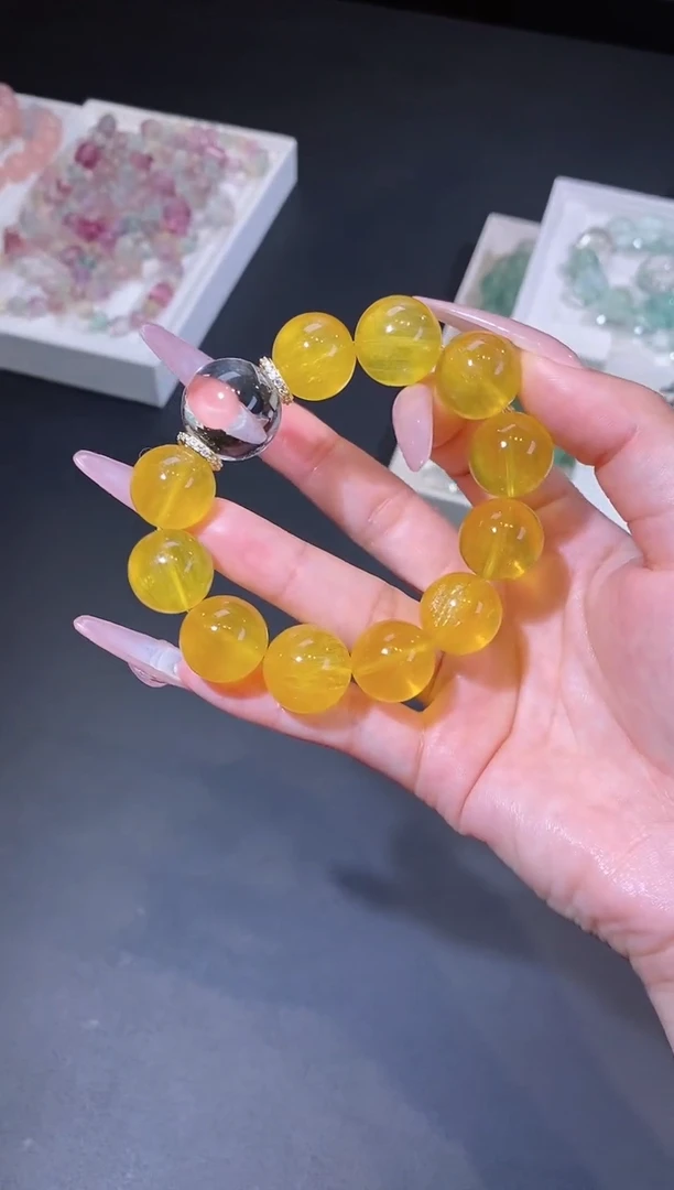 合金手链萤石1229.8拉丝黄萤石手串 多样性发其一