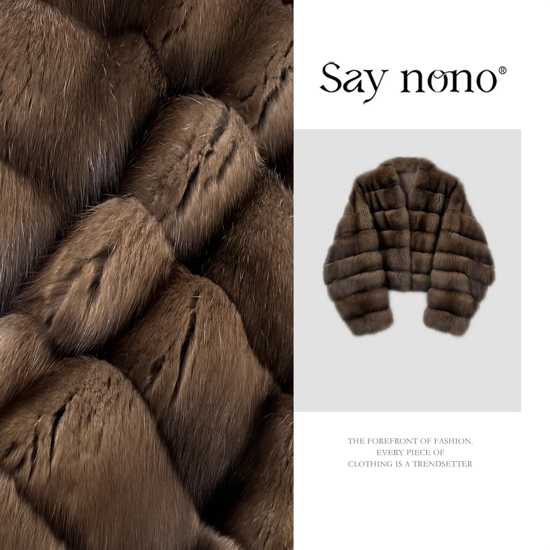 懒猫nono│Saynono 高奢优雅V领休闲横排紫貂皮皮草外套GG5920ZY