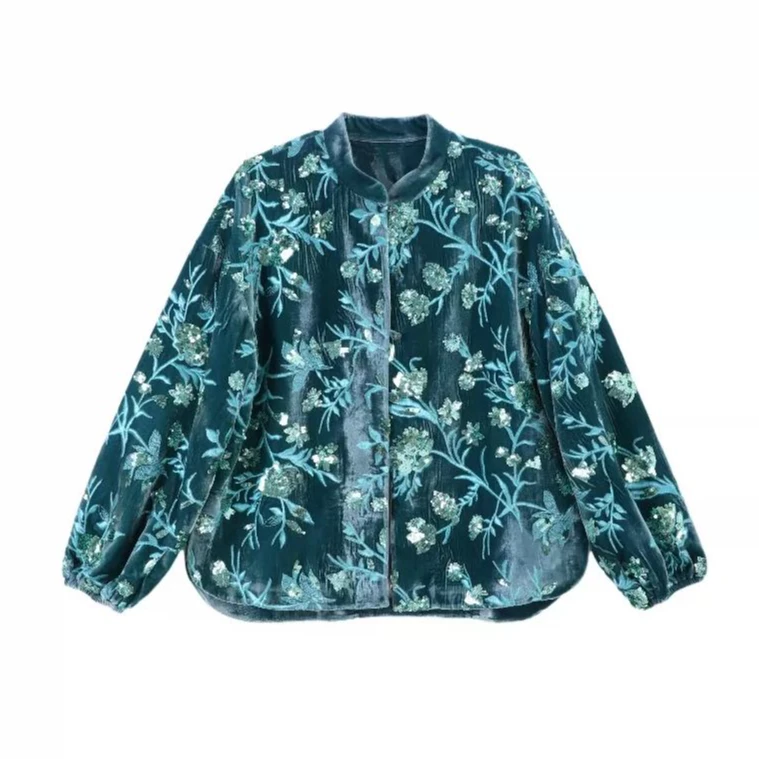 【岚岚专属】蓝绒亮片绣花外套 2681568