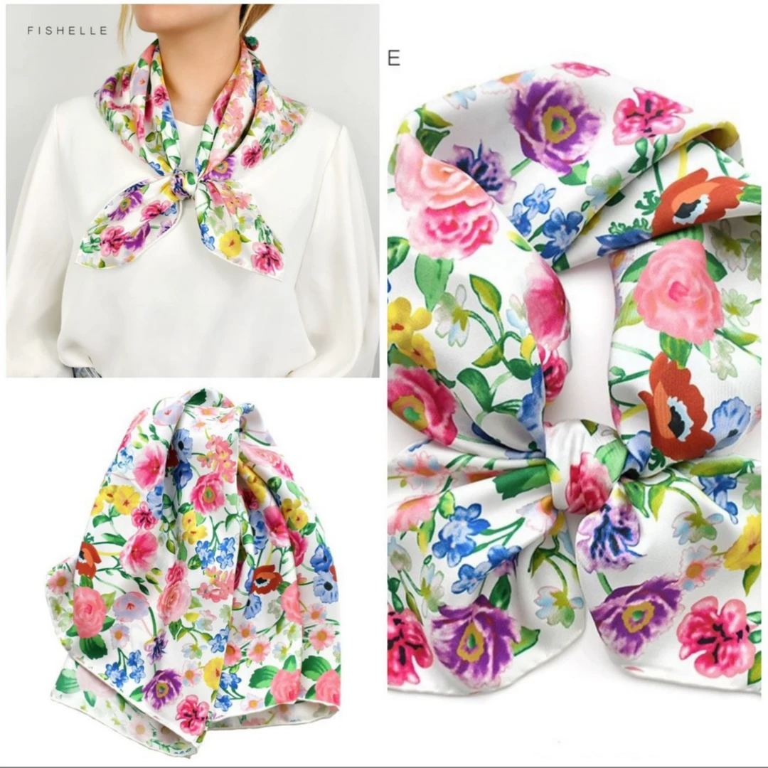 7045田园风五颜六色小碎花丝巾70*70方巾