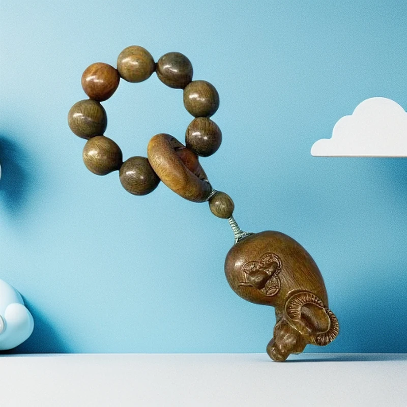 鼠你牛 绿檀木1.2cm 手把件 盘玩件