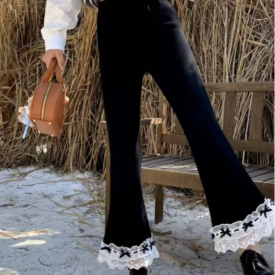 （琳琳家）春季新款韩版时尚百搭洋气显瘦休闲裤蕾丝花边裤子