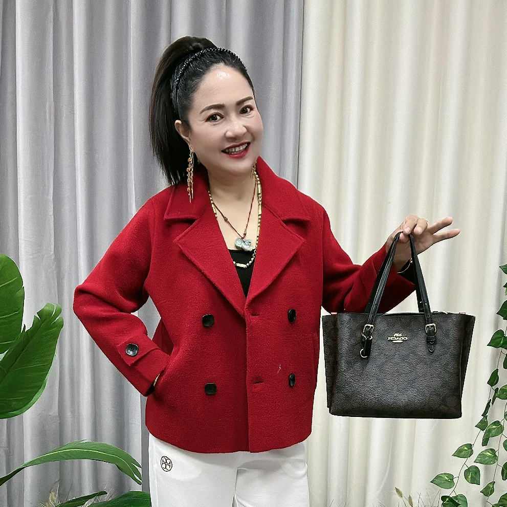 9985春季新款翻领大衣气质短款