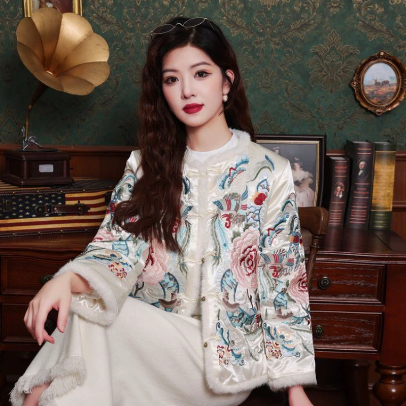 (贵夫人)新中式国风棉服中国风棉袄重工刺绣民族风民族服装冬季