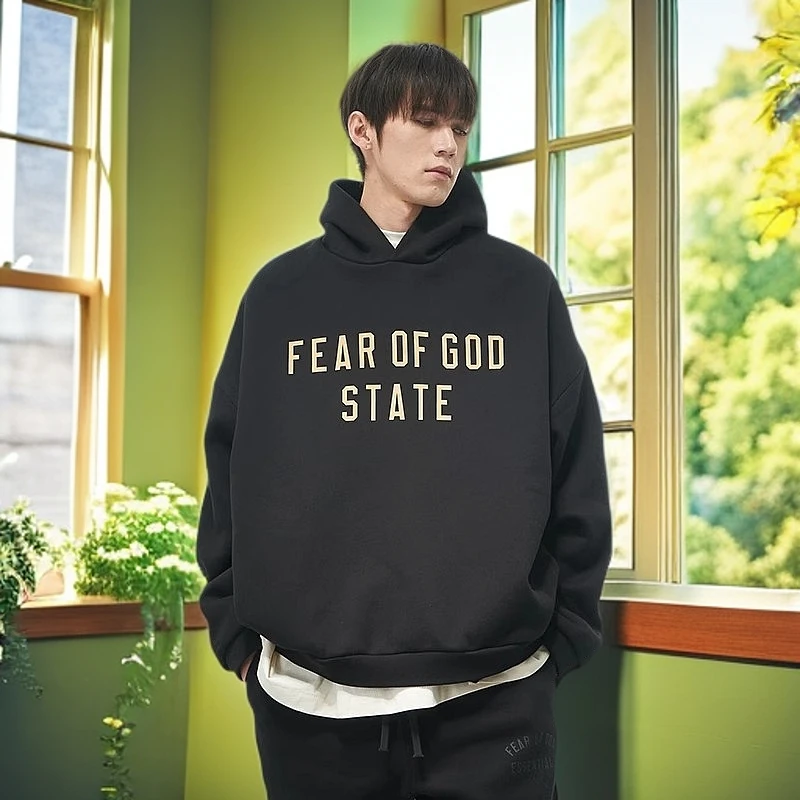 Essentials卫衣FOG美式SS24复线大学系情侣休闲加绒加厚fog棉服