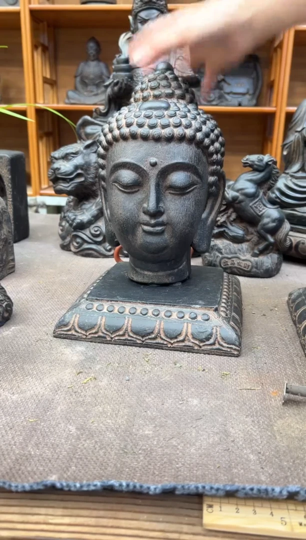 陶土小佛首+莲花底座