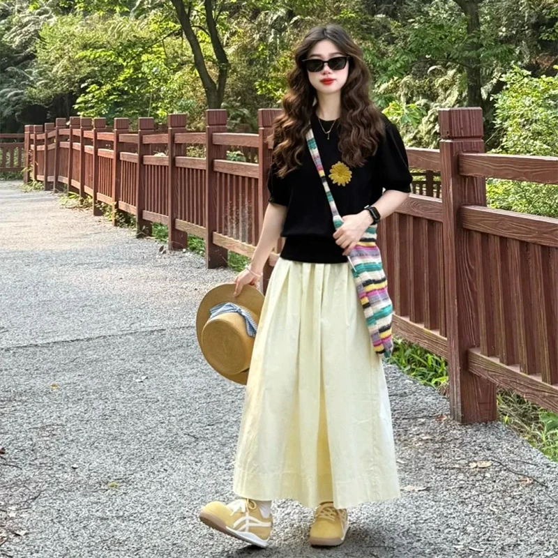 韩版时尚休闲百搭上衣半身裙套装夏季新款小众显瘦百搭短袖t恤女