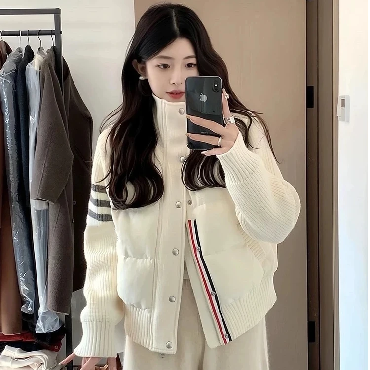 白色设计感棉服女2024秋冬季新款短款立领保暖针织外套836