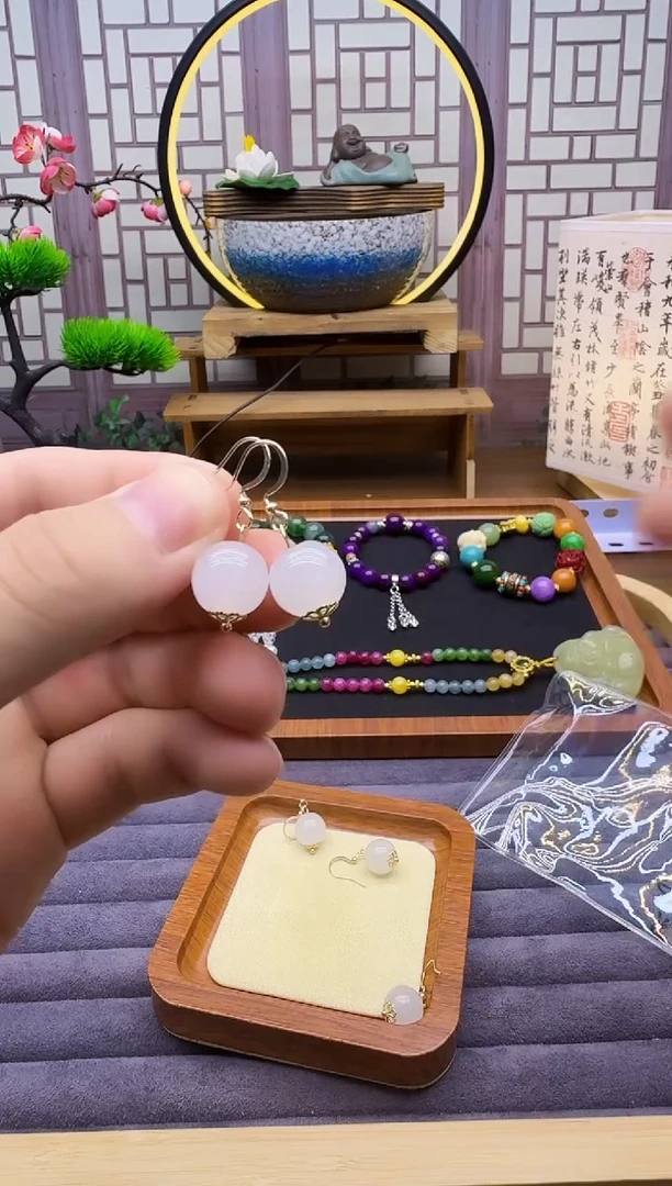 和田玉14K金镶嵌耳饰E118