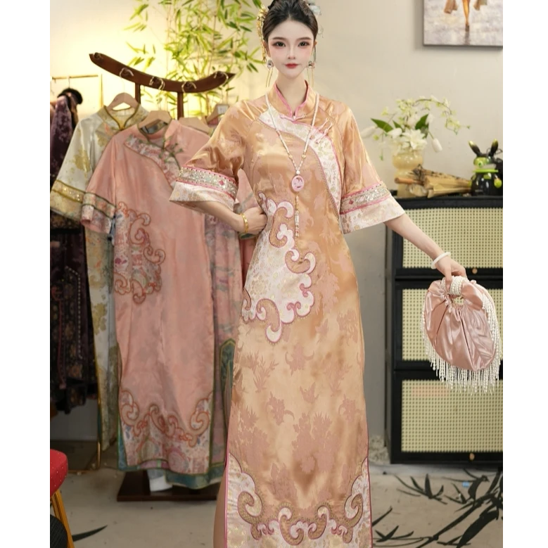 花想容2025夏季新款中国风日常金榜题名长款重磅刺绣旗袍WW（1521）