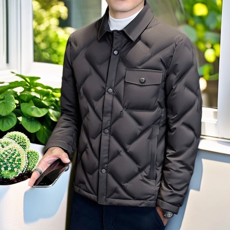 娜罗普西轻薄休闲翻领新款秋冬保暖羽绒服男士菱格百搭帅气外套潮