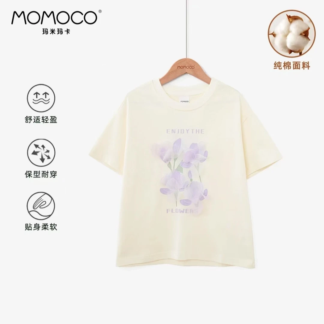 momoco/玛米玛卡2025女童简约百搭印花T恤75630235023
