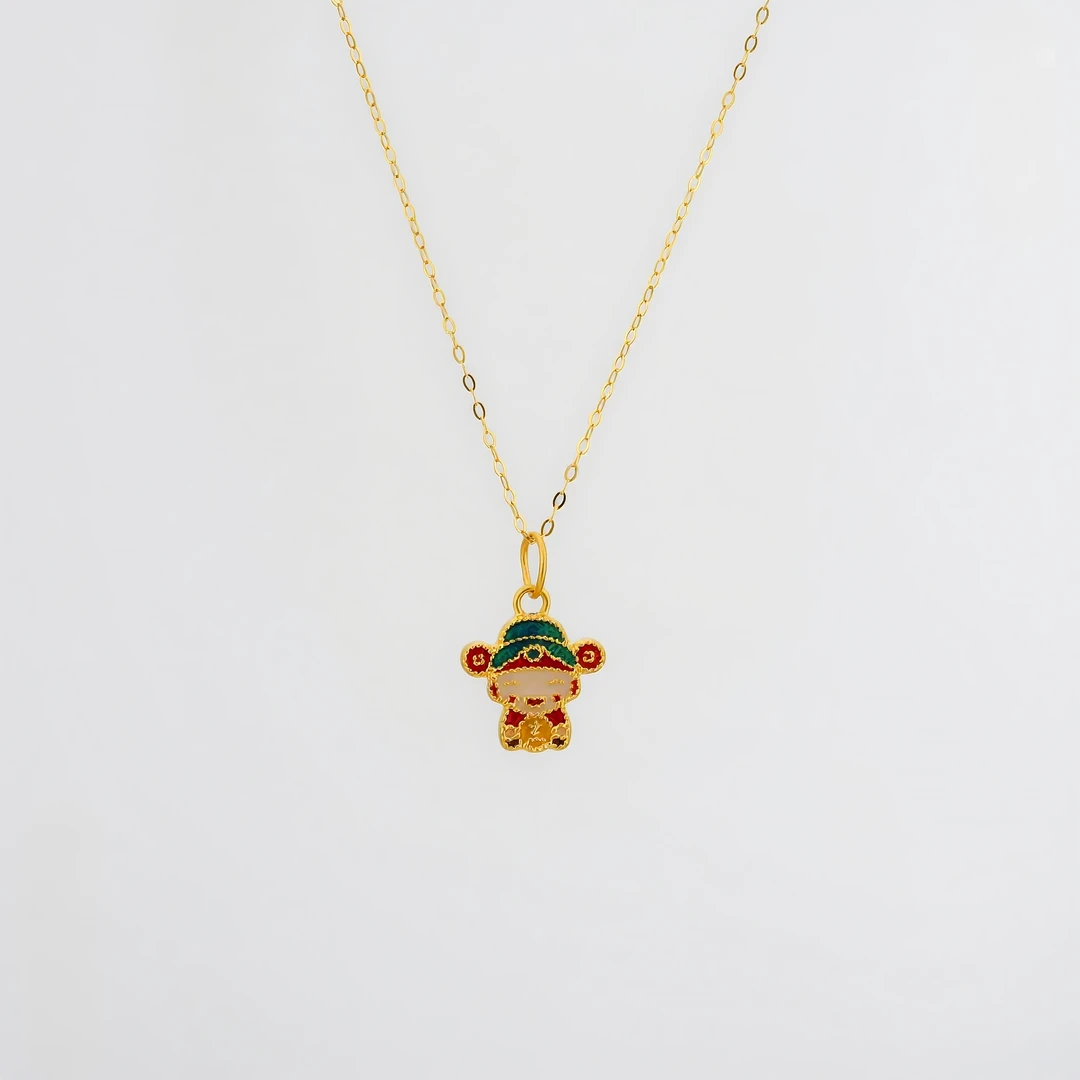 KATIFU足金黄金首饰烤漆小财神提溜吊坠送女友礼物精致