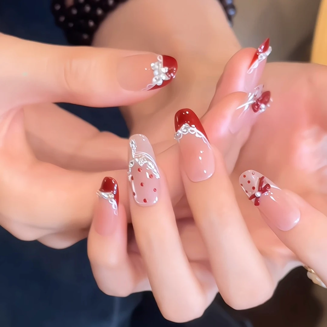 Rola nora 【富家千金2.0】纯手工穿戴甲 手绘法式锆石钻 显白气质