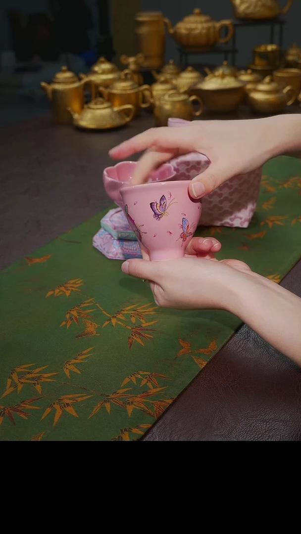 茶杯紫砂【宜景窑桃夭粉系列】蝶舞杯子
