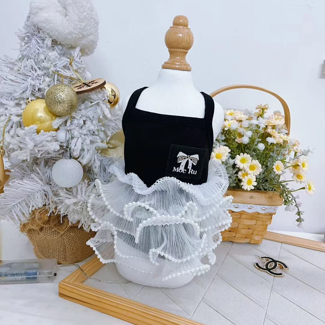 宠物狗狗猫咪春夏黑色珍珠连衣裙小型犬衣服