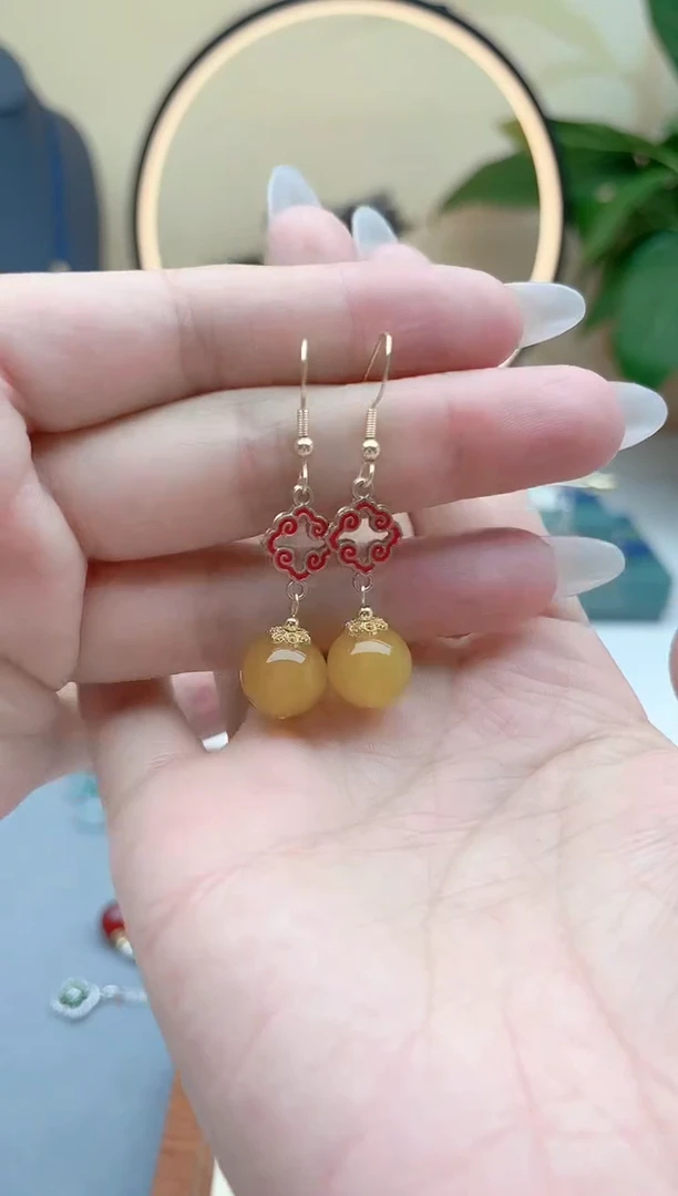 玛瑙/玉髓耳饰银S925镶嵌6502