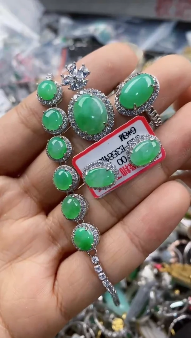 银S925镶嵌戒指翡翠222---2