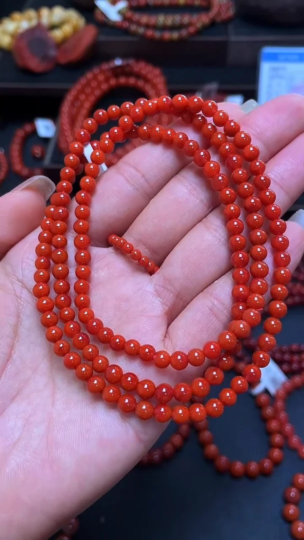 未镶嵌手串南红玛瑙N21保山满肉柿子红玉化料4mm