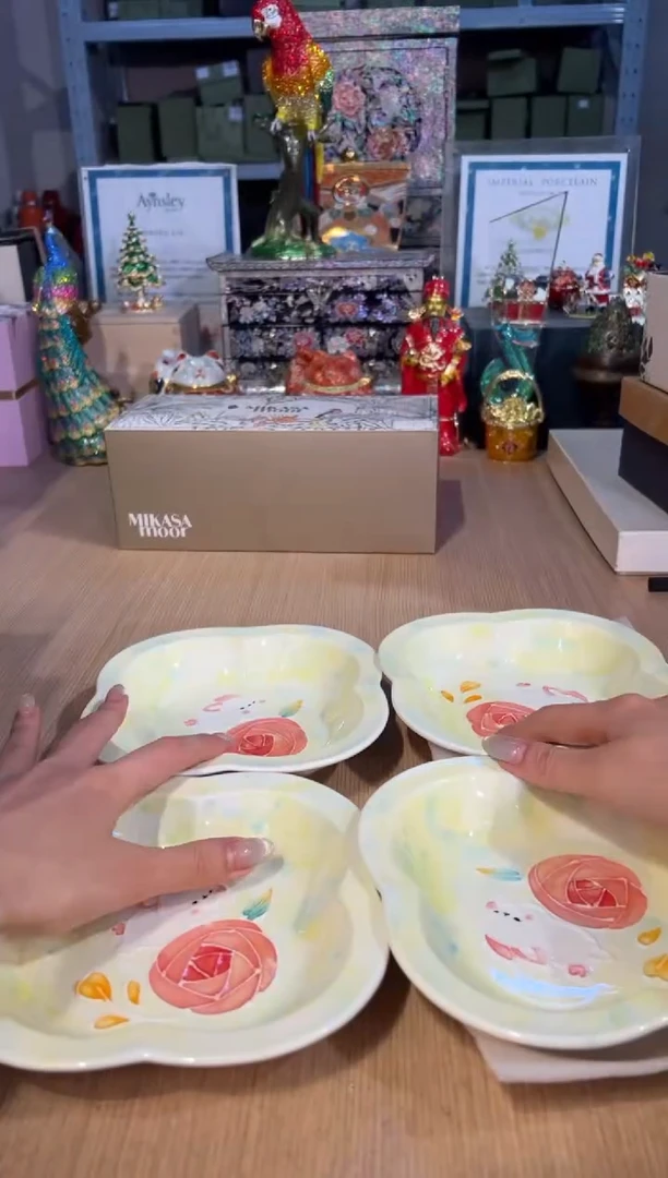 【闪购商品】杯43图玫瑰小四方盘套四