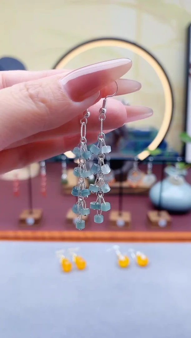 未镶嵌翡翠耳饰00翡翠流苏鞭炮款