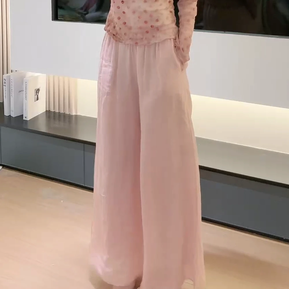 B 春夏上新气质时尚垂感显瘦洋气粉色百搭减龄苎麻休闲裤长裤