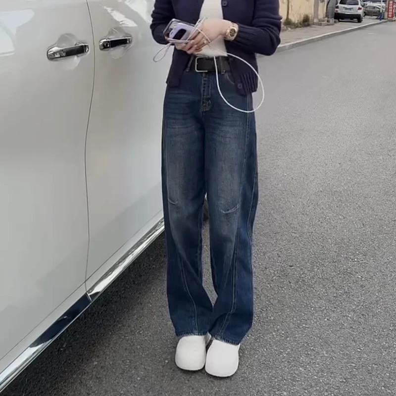 高腰显瘦窄版直筒牛仔裤2025秋季新款大码洋气百搭遮胯阔腿裤子女
