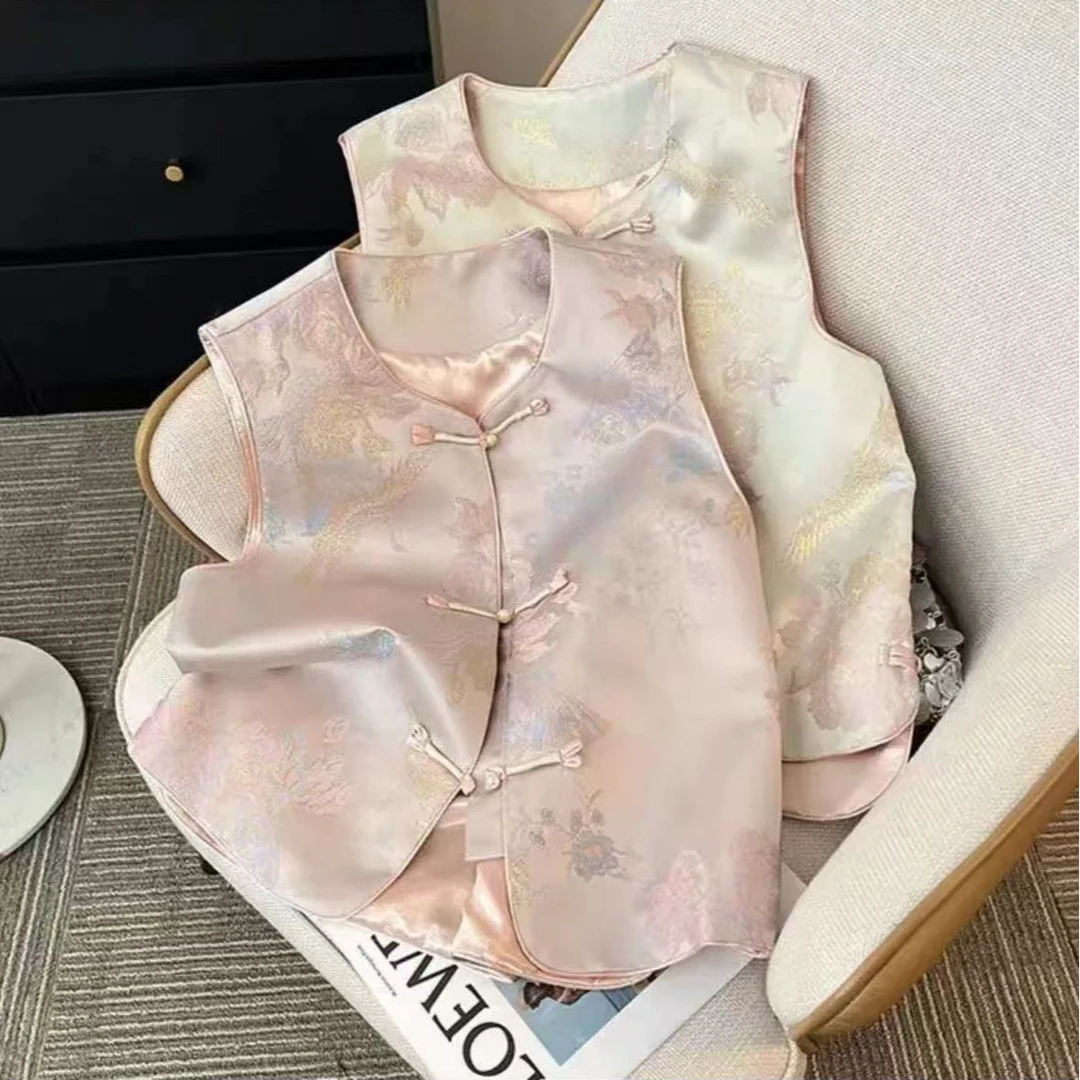 105新中式国风春款坎肩复古盘扣外搭织锦马甲上衣女