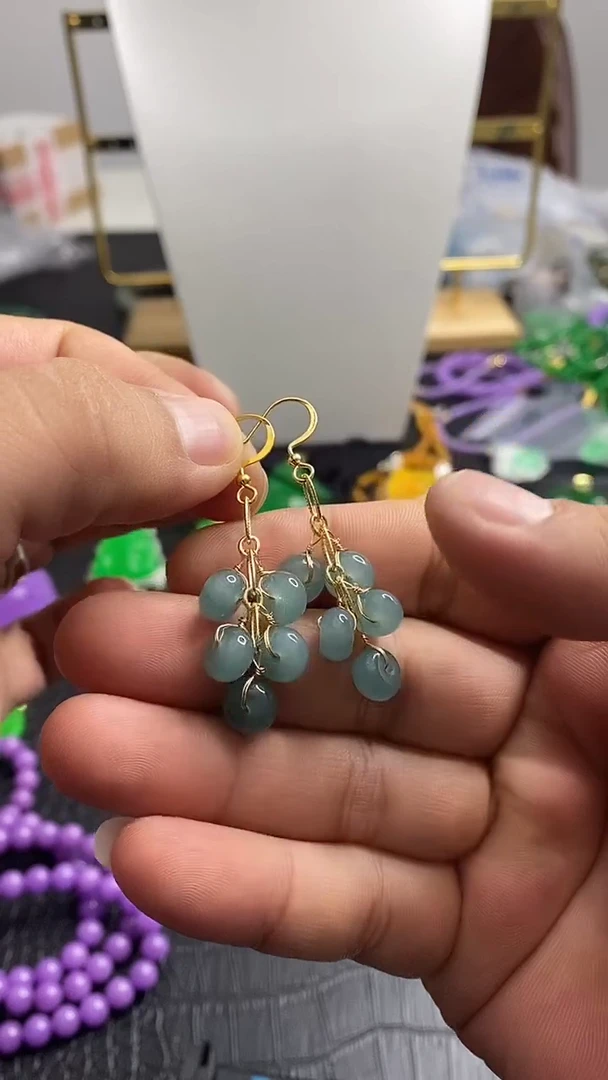 银S925镀金镶嵌和田玉耳饰S016