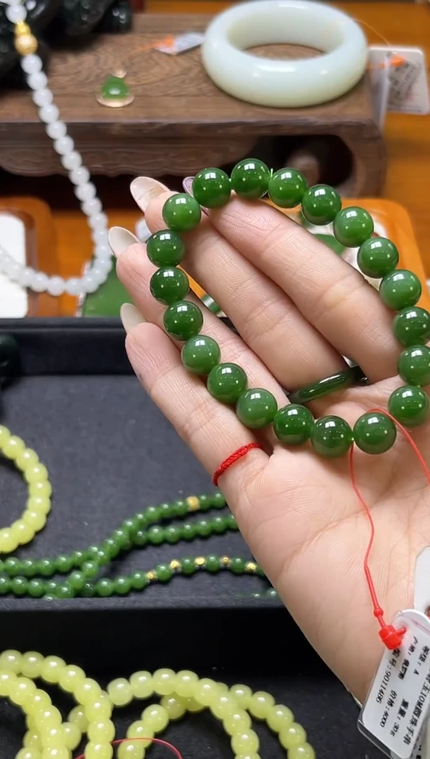 未镶嵌手串和田玉卡12俄七碧玉 圆珠9011486