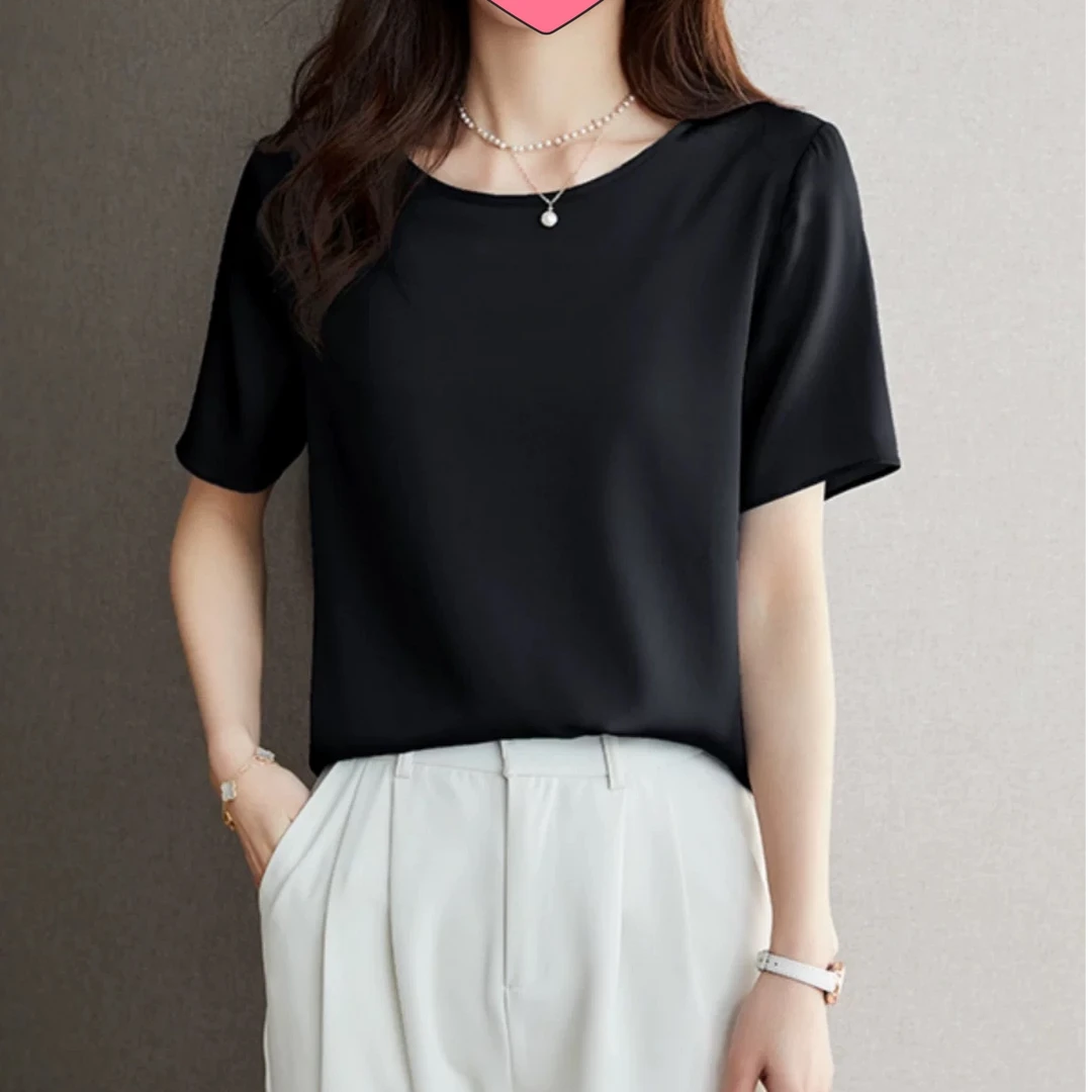 弹力双乔女款正短袖显瘦纯色T恤桑蚕丝真丝夏季薄款女上衣大码