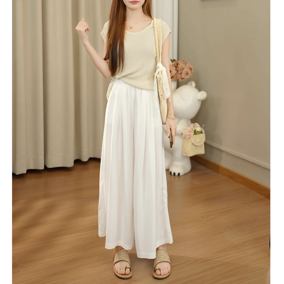 小个子冰凉感显瘦显高阔腿裤女薄款高级感中长款宽松慵懒气质裙裤