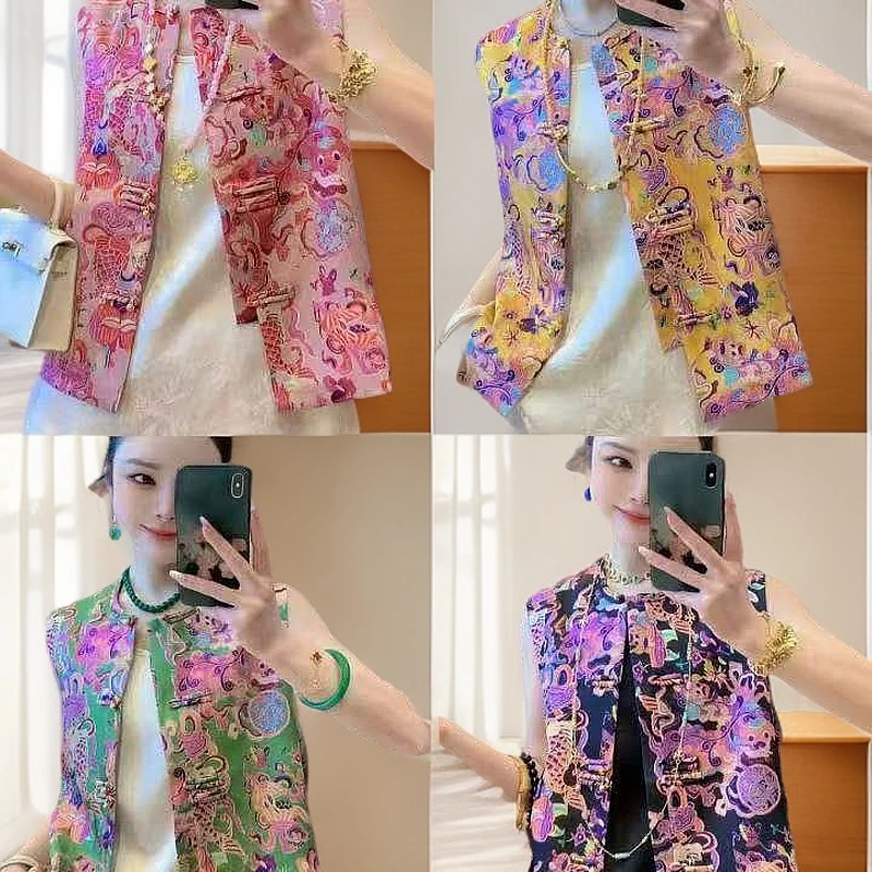 夏季大码新款新中式国风文艺气质返潮复古国潮文化女士马夹