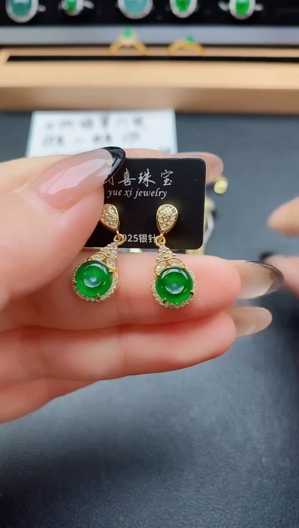 银S925镶嵌翡翠耳饰609